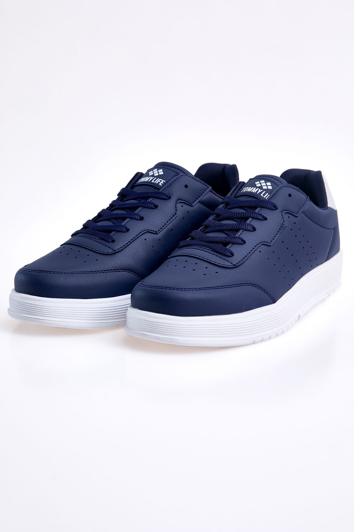 Navy Blue Laced High Sole PU Leather Men's Sports Shoes - 89132