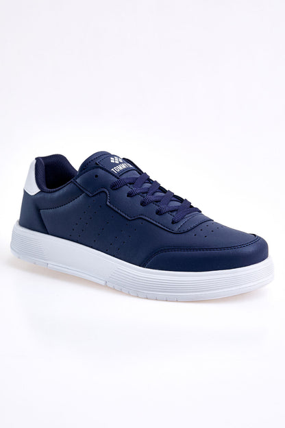 Navy Blue Laced High Sole PU Leather Men's Sports Shoes - 89132