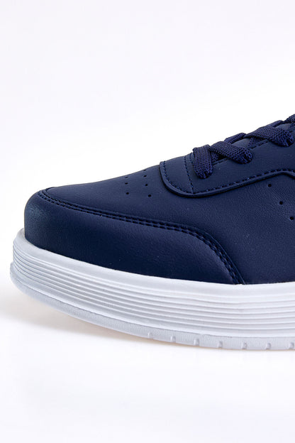 Navy Blue Laced High Sole PU Leather Men's Sports Shoes - 89132
