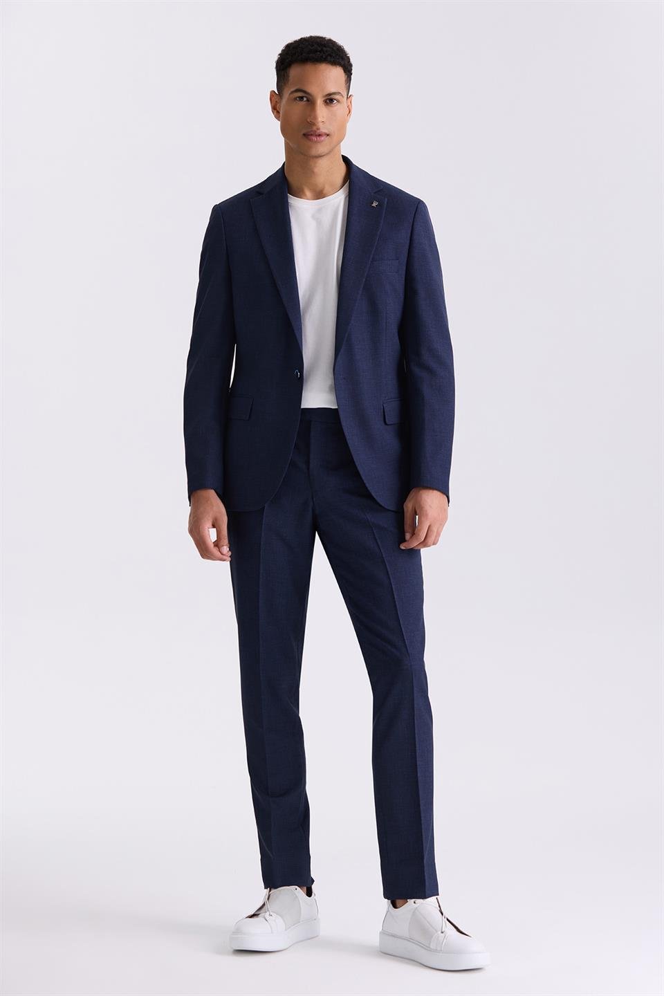 Navy Slim Fit Single Collar One Button Sports Suit