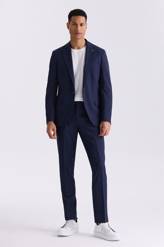 Navy Slim Fit Single Collar One Button Sports Suit