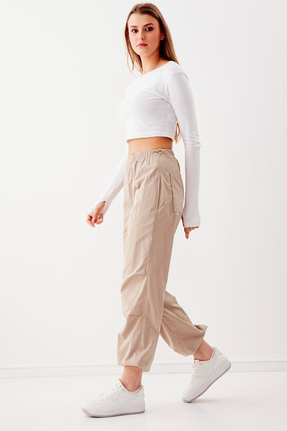 RUBBER-DETAILED PARACHUTE FABRIC TROUSERS
