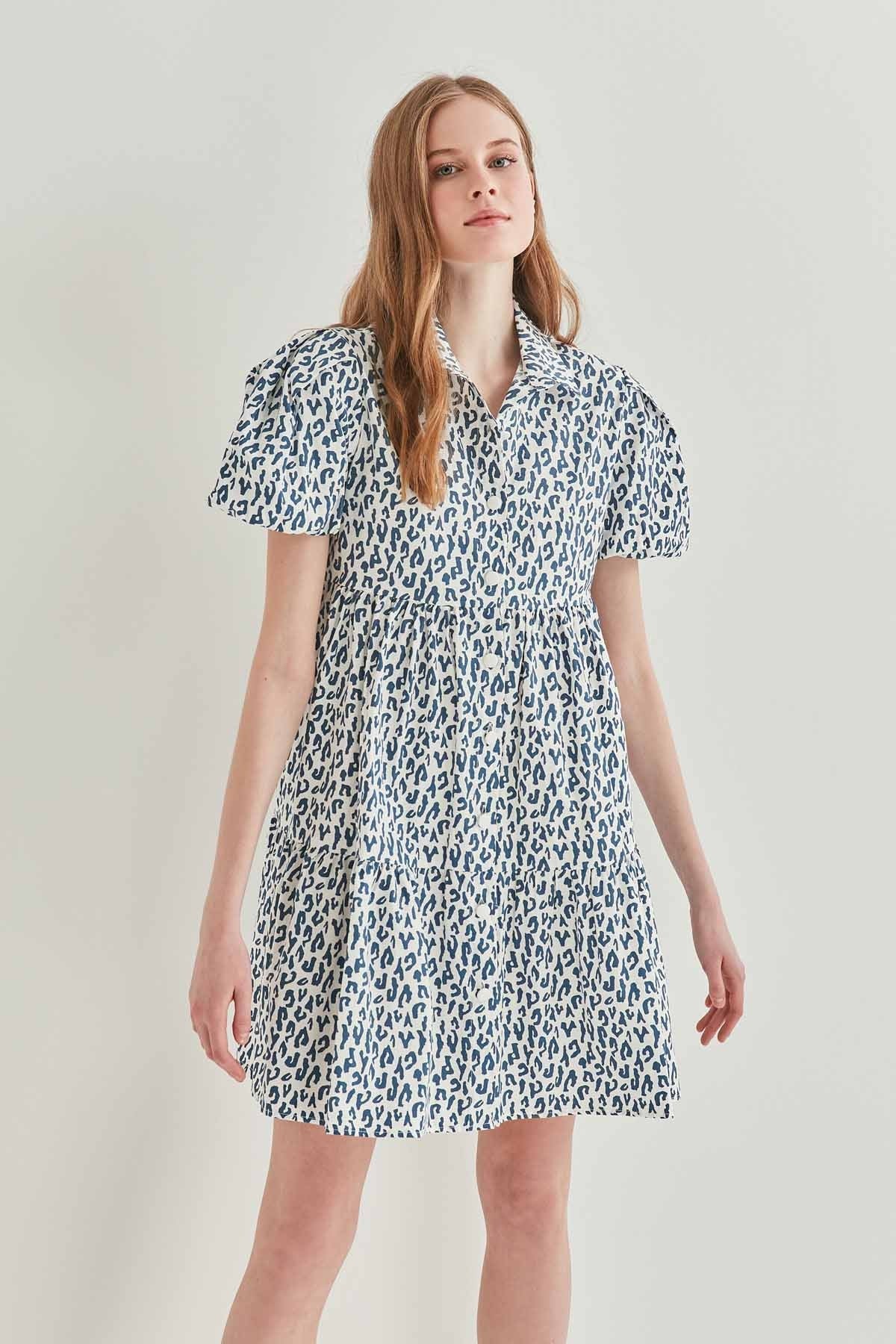 LEOPARD PATTERN FRONT BUTTON WIDE CUT DRESS