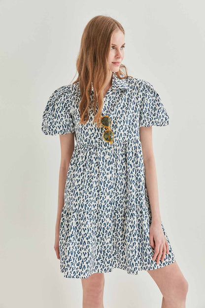 LEOPARD PATTERN FRONT BUTTON WIDE CUT DRESS