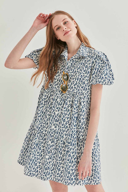 LEOPARD PATTERN FRONT BUTTON WIDE CUT DRESS