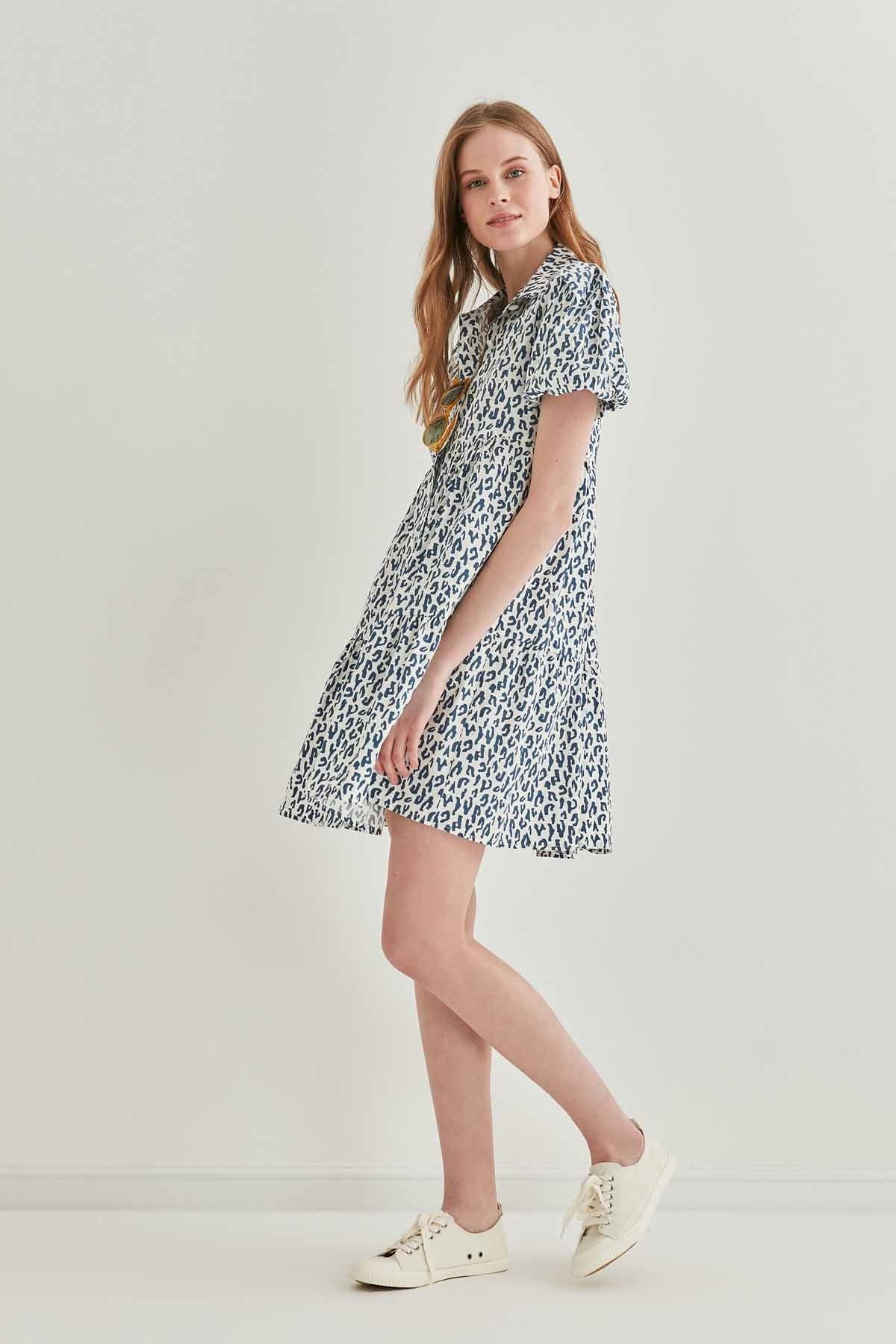 LEOPARD PATTERN FRONT BUTTON WIDE CUT DRESS