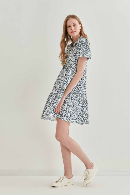LEOPARD PATTERN FRONT BUTTON WIDE CUT DRESS
