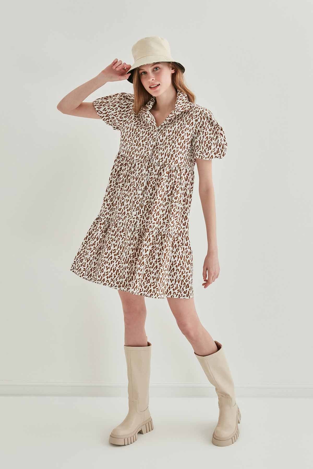 LEOPARD PATTERN FRONT BUTTON WIDE CUT DRESS