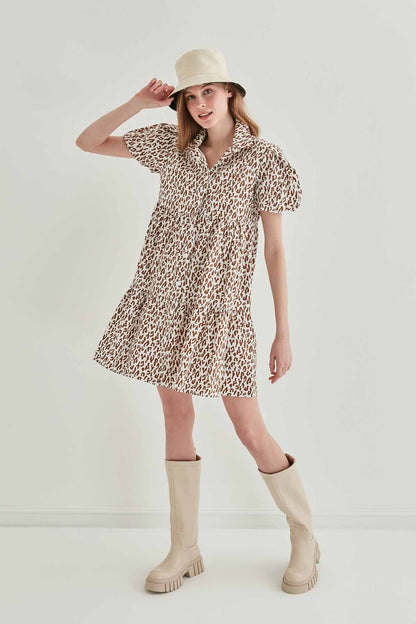 LEOPARD PATTERN FRONT BUTTON WIDE CUT DRESS