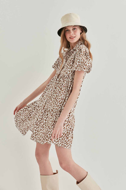 LEOPARD PATTERN FRONT BUTTON WIDE CUT DRESS
