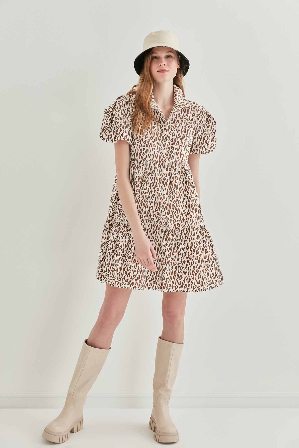 LEOPARD PATTERN FRONT BUTTON WIDE CUT DRESS