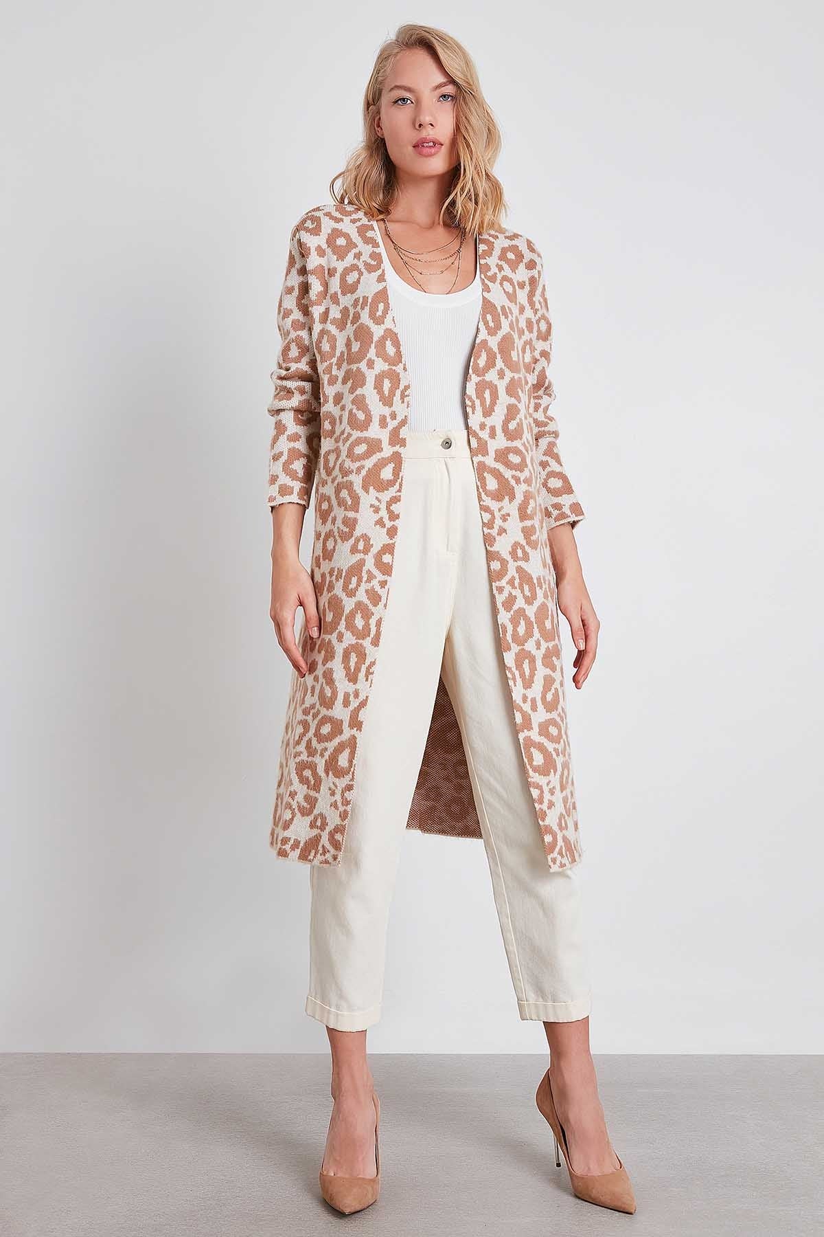 LEOPARD PATTERN LONG KNITTED CARDIGAN