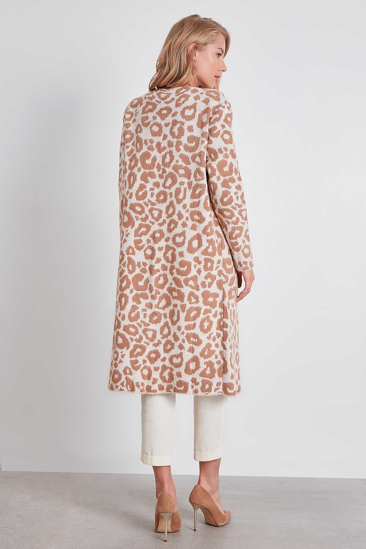 LEOPARD PATTERN LONG KNITTED CARDIGAN