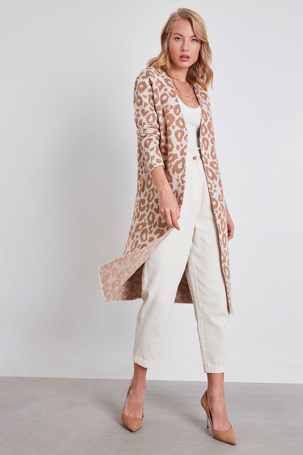 LEOPARD PATTERN LONG KNITTED CARDIGAN