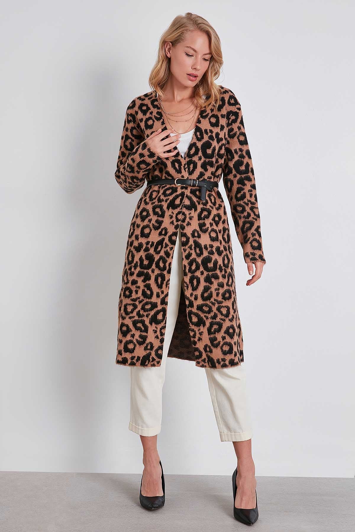 LEOPARD PATTERN LONG KNITTED CARDIGAN