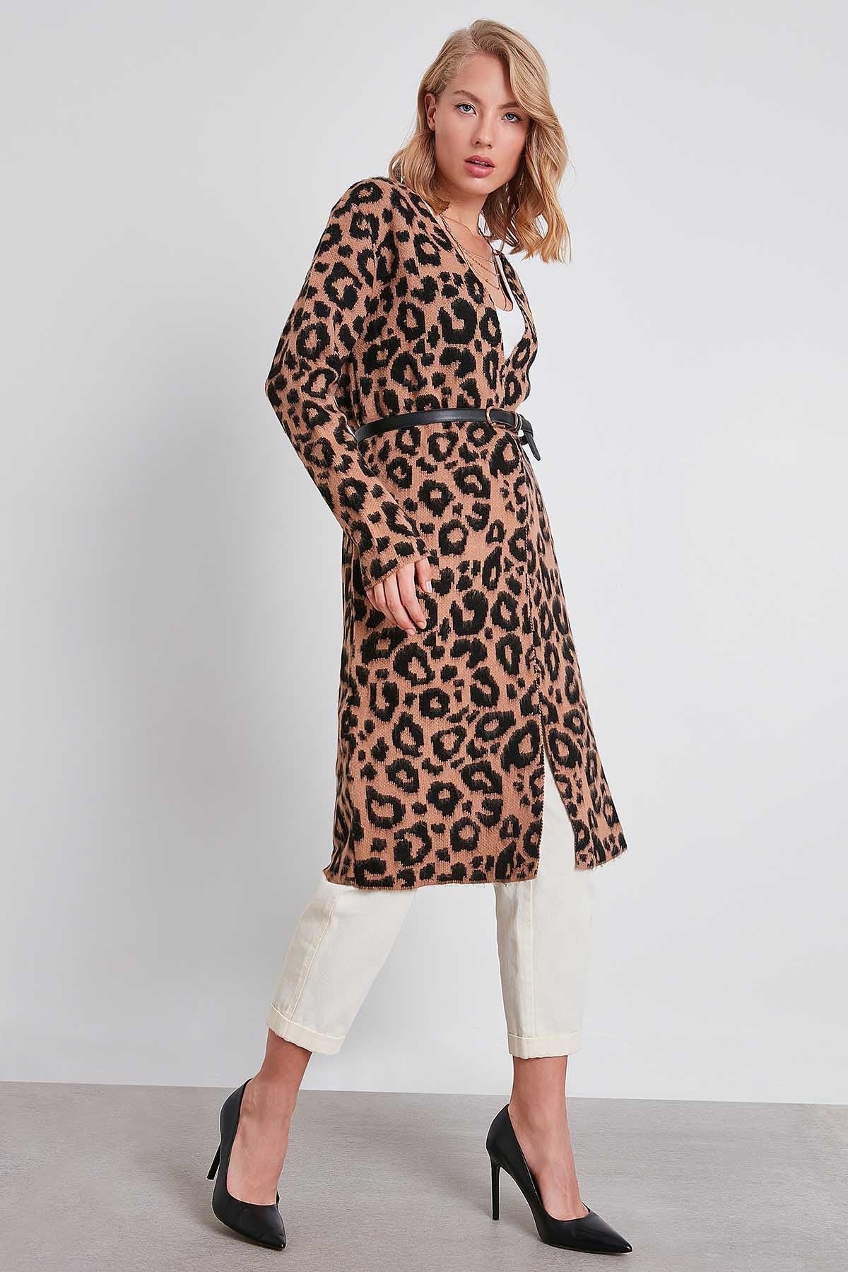LEOPARD PATTERN LONG KNITTED CARDIGAN