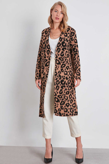 LEOPARD PATTERN LONG KNITTED CARDIGAN