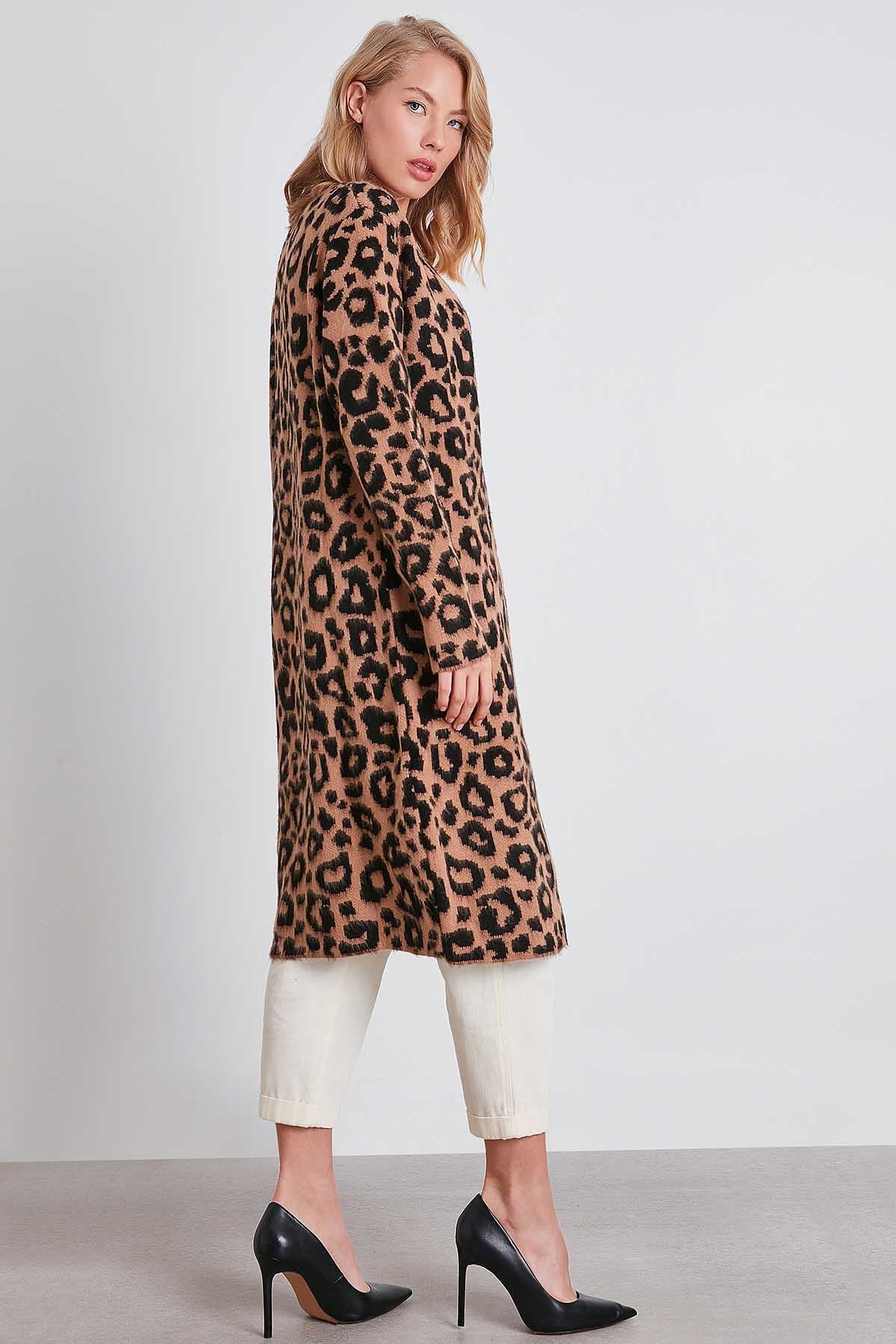 LEOPARD PATTERN LONG KNITTED CARDIGAN