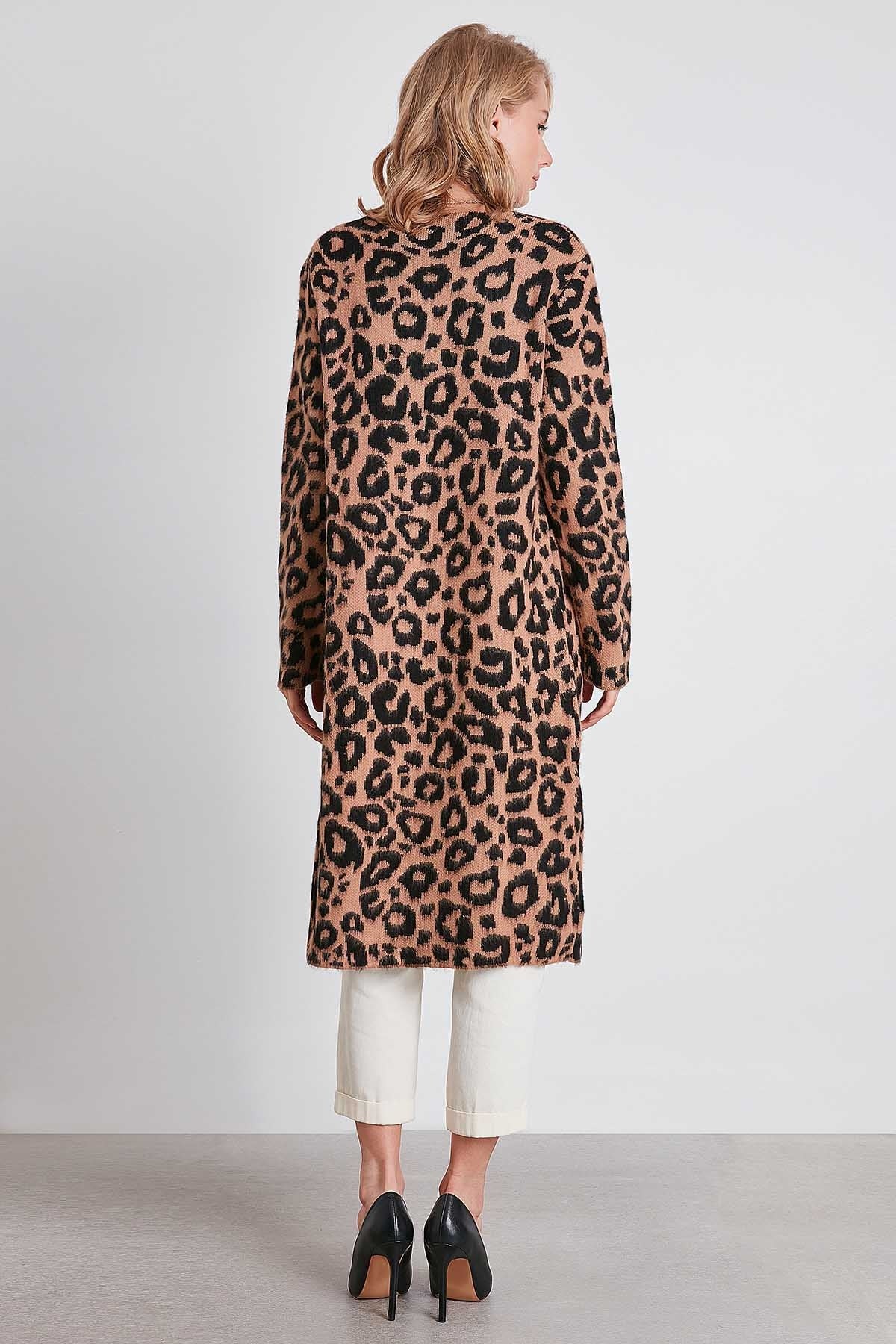 LEOPARD PATTERN LONG KNITTED CARDIGAN