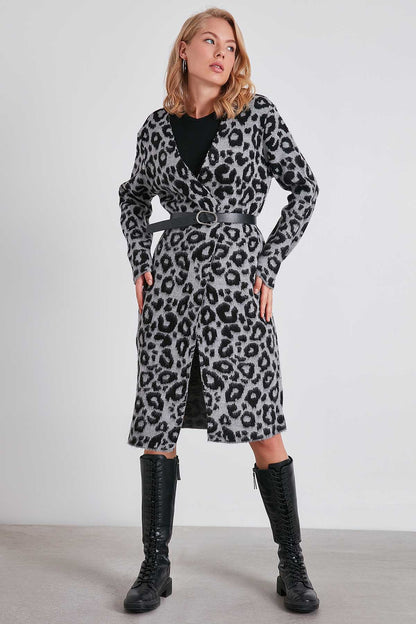 LEOPARD PATTERN LONG KNITTED CARDIGAN