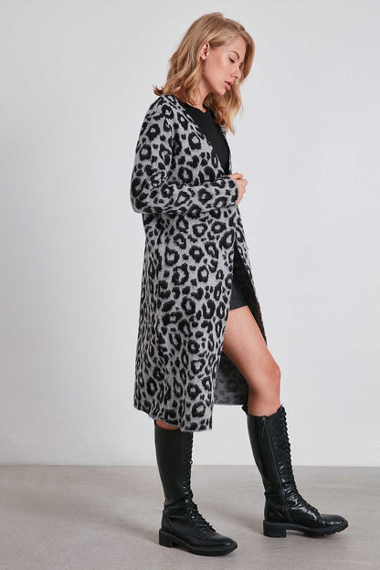 LEOPARD PATTERN LONG KNITTED CARDIGAN