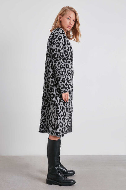 LEOPARD PATTERN LONG KNITTED CARDIGAN