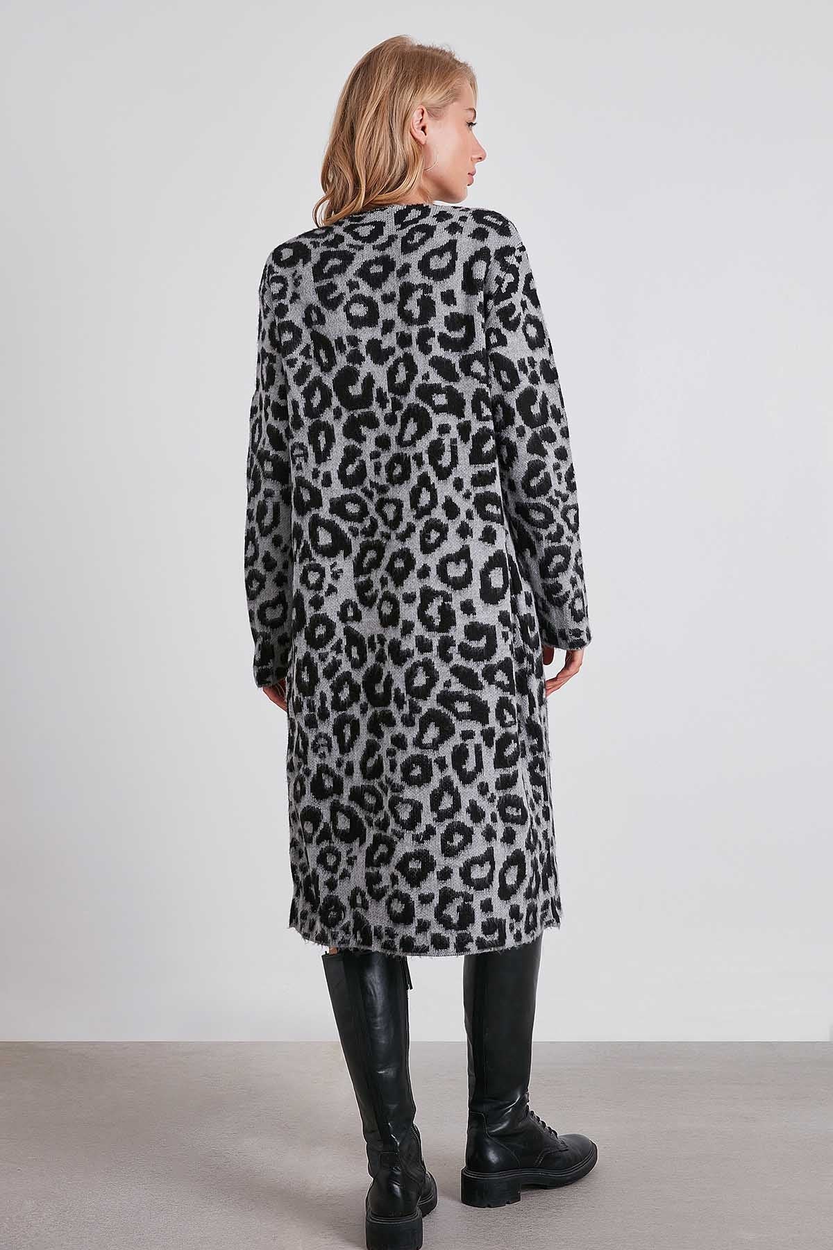 LEOPARD PATTERN LONG KNITTED CARDIGAN