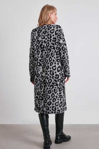 LEOPARD PATTERN LONG KNITTED CARDIGAN