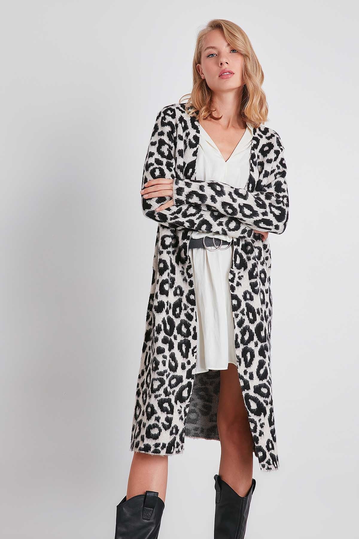 LEOPARD PATTERN LONG KNITTED CARDIGAN