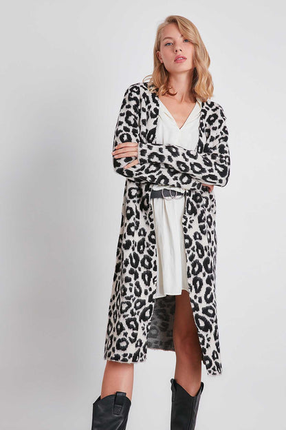 LEOPARD PATTERN LONG KNITTED CARDIGAN