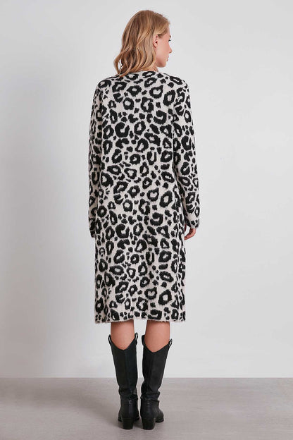 LEOPARD PATTERN LONG KNITTED CARDIGAN