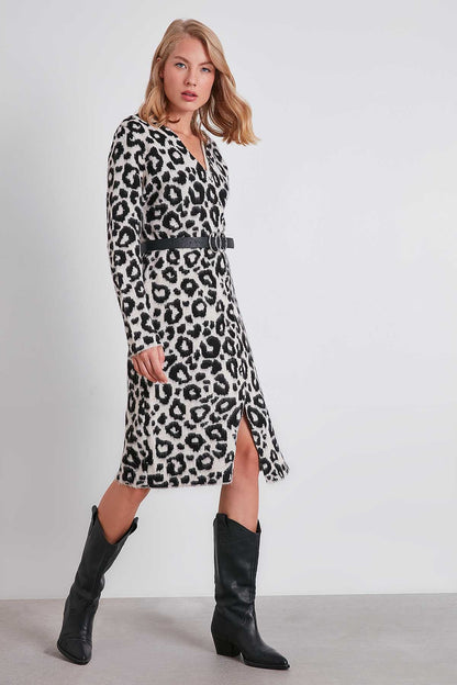 LEOPARD PATTERN LONG KNITTED CARDIGAN