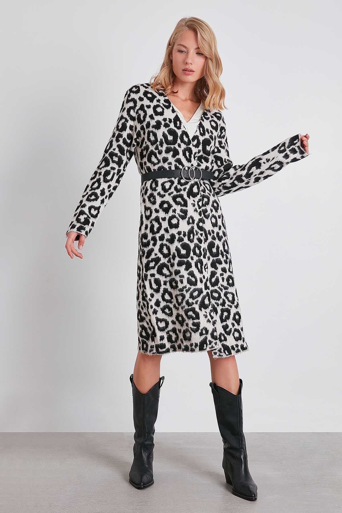 LEOPARD PATTERN LONG KNITTED CARDIGAN