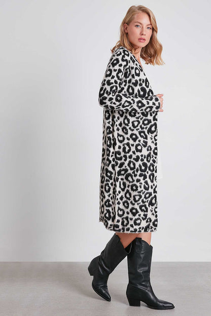 LEOPARD PATTERN LONG KNITTED CARDIGAN