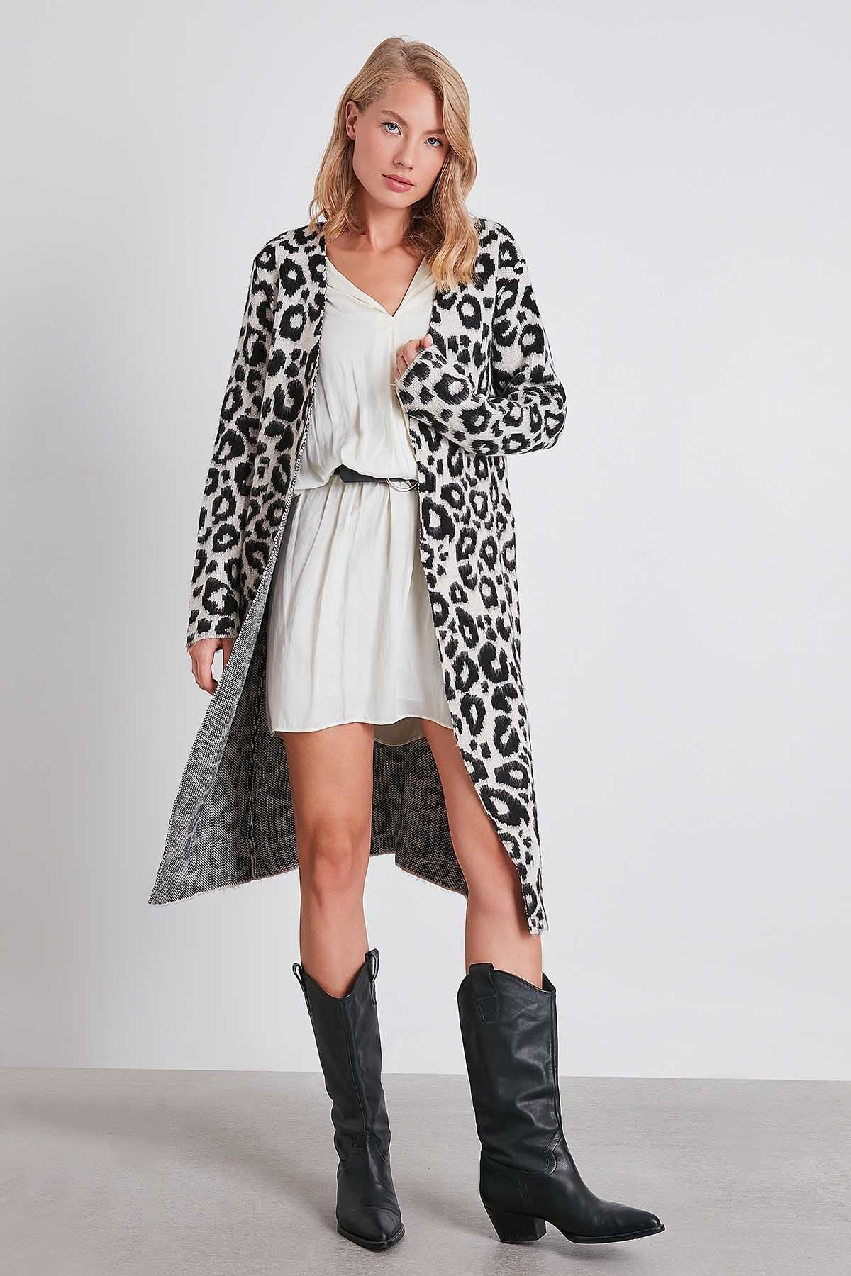 LEOPARD PATTERN LONG KNITTED CARDIGAN