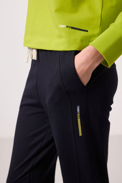 Lime Green-Navy Blue Oversized Women's Hooded Tracksuit Set - 95336