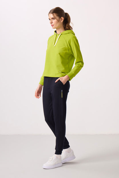 Lime Green-Navy Blue Oversized Women's Hooded Tracksuit Set - 95336