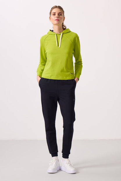 Lime Green-Navy Blue Oversized Women's Hooded Tracksuit Set - 95336