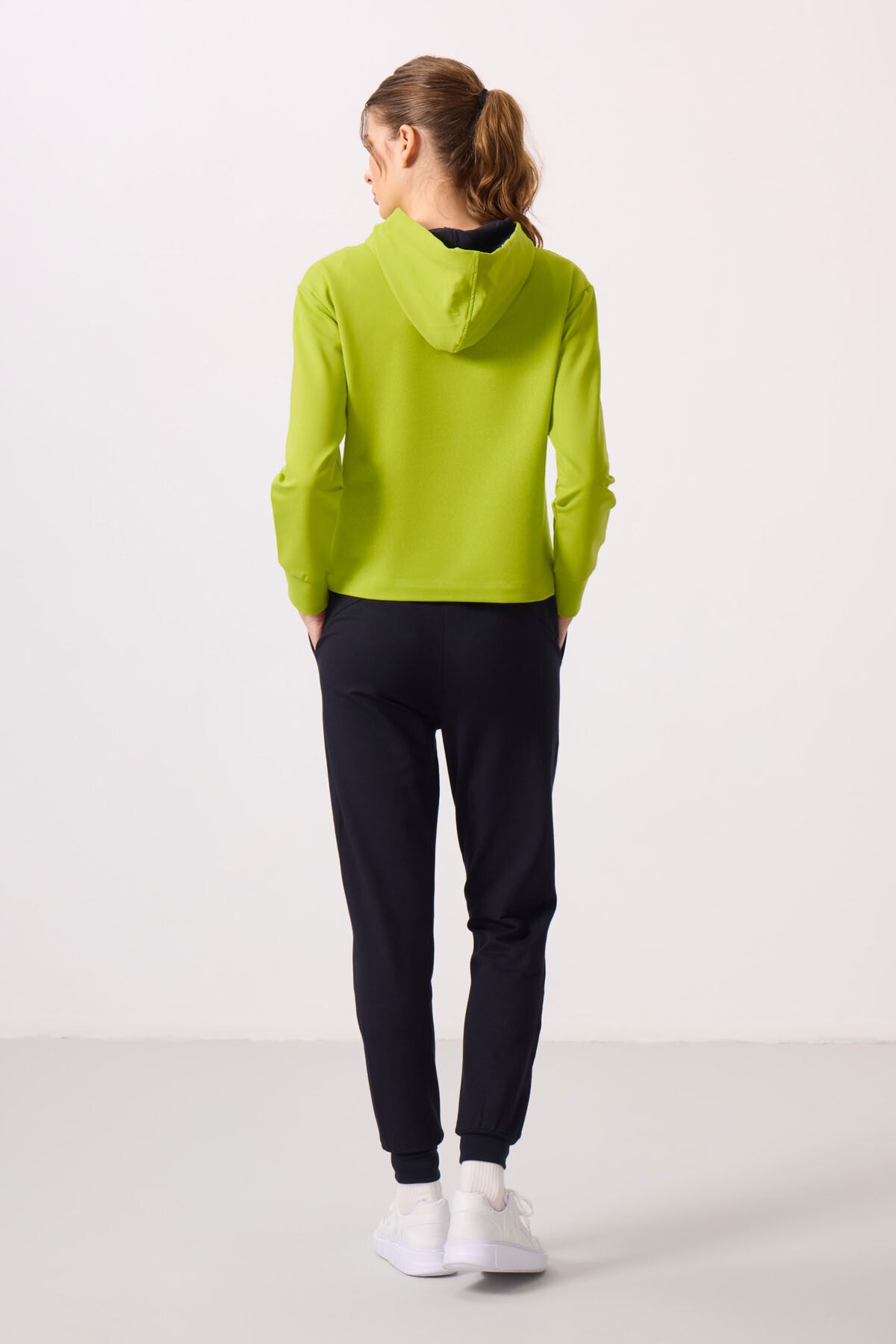 Lime Green-Navy Blue Oversized Women's Hooded Tracksuit Set - 95336