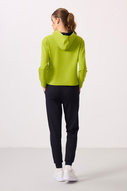Lime Green-Navy Blue Oversized Women's Hooded Tracksuit Set - 95336