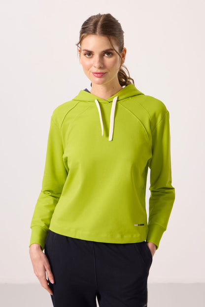 Lime Green-Navy Blue Oversized Women's Hooded Tracksuit Set - 95336
