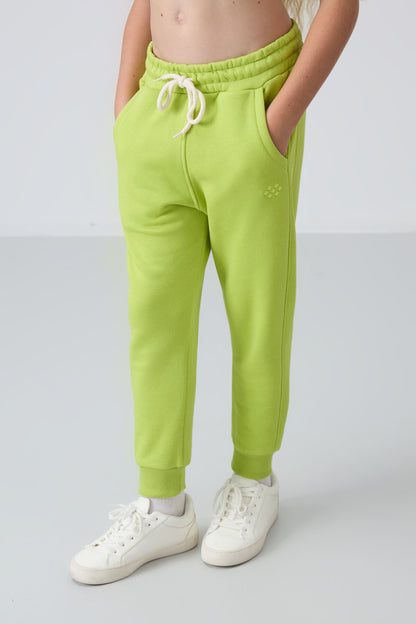 Lime Green Cotton Fleece-Lined Soft Textured Standard Fit Embroidered Girls' Tracksuit Set - 75148