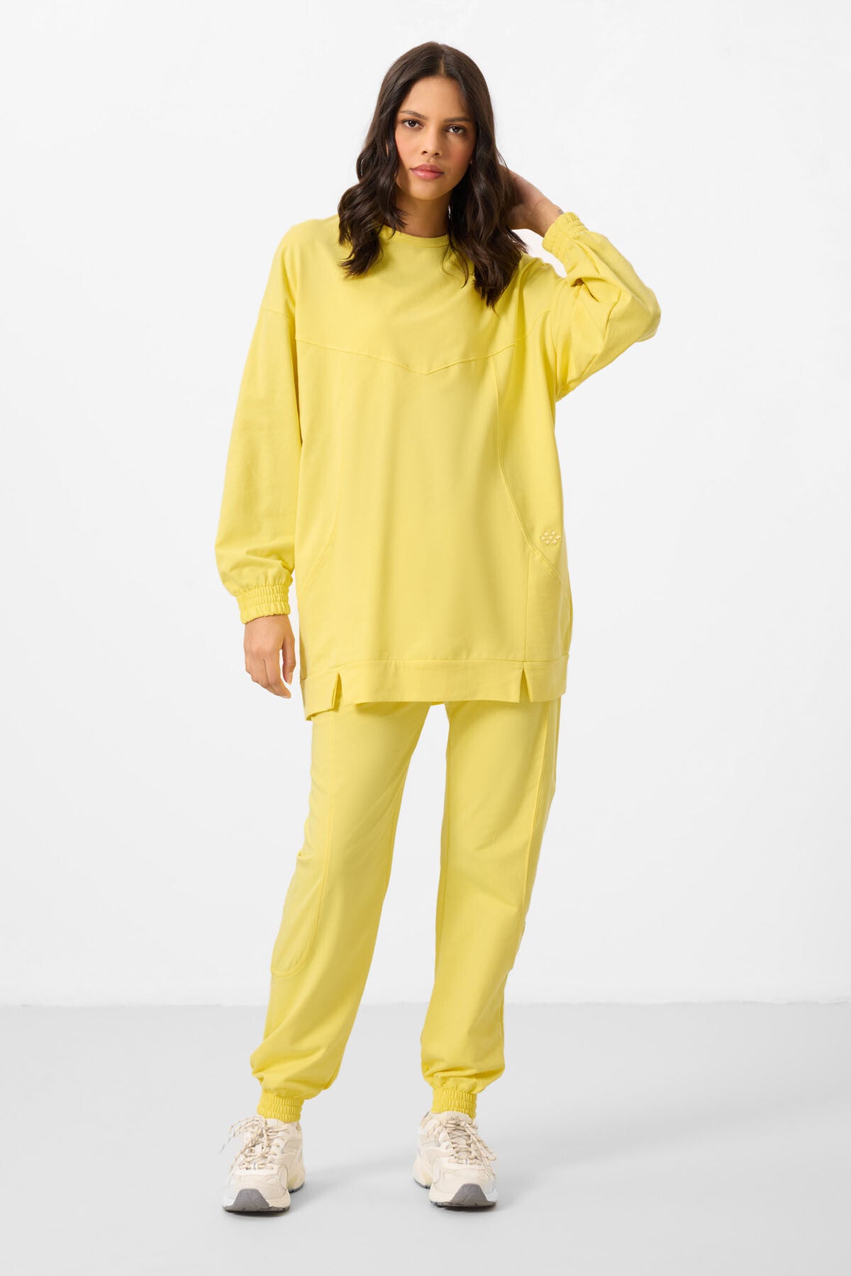 Lemon O Collar Basic Oversize Women's Tracksuit Tunic Set - 95347