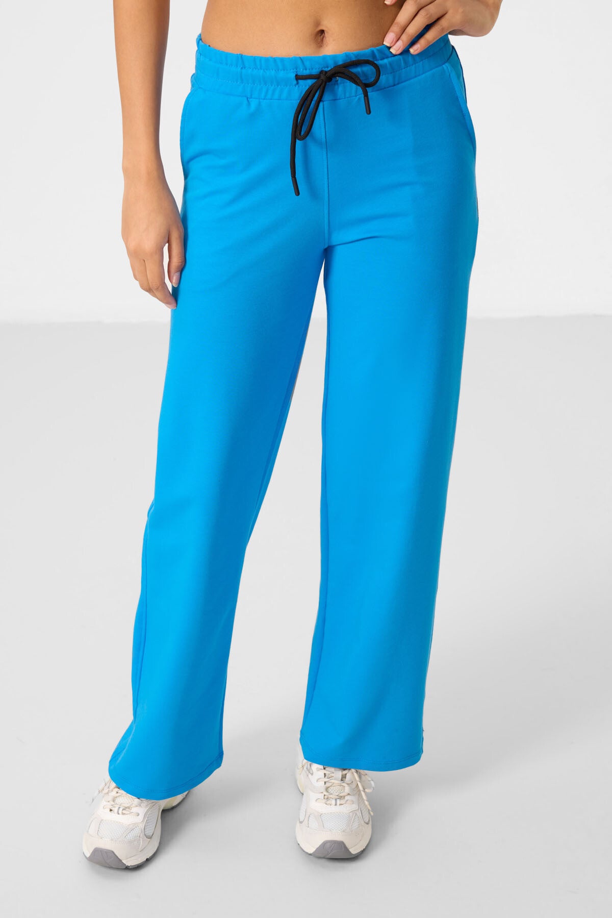 Navy Blue Stand Collar Zippered Cotton Women's Tracksuit Tunic Set - 95346