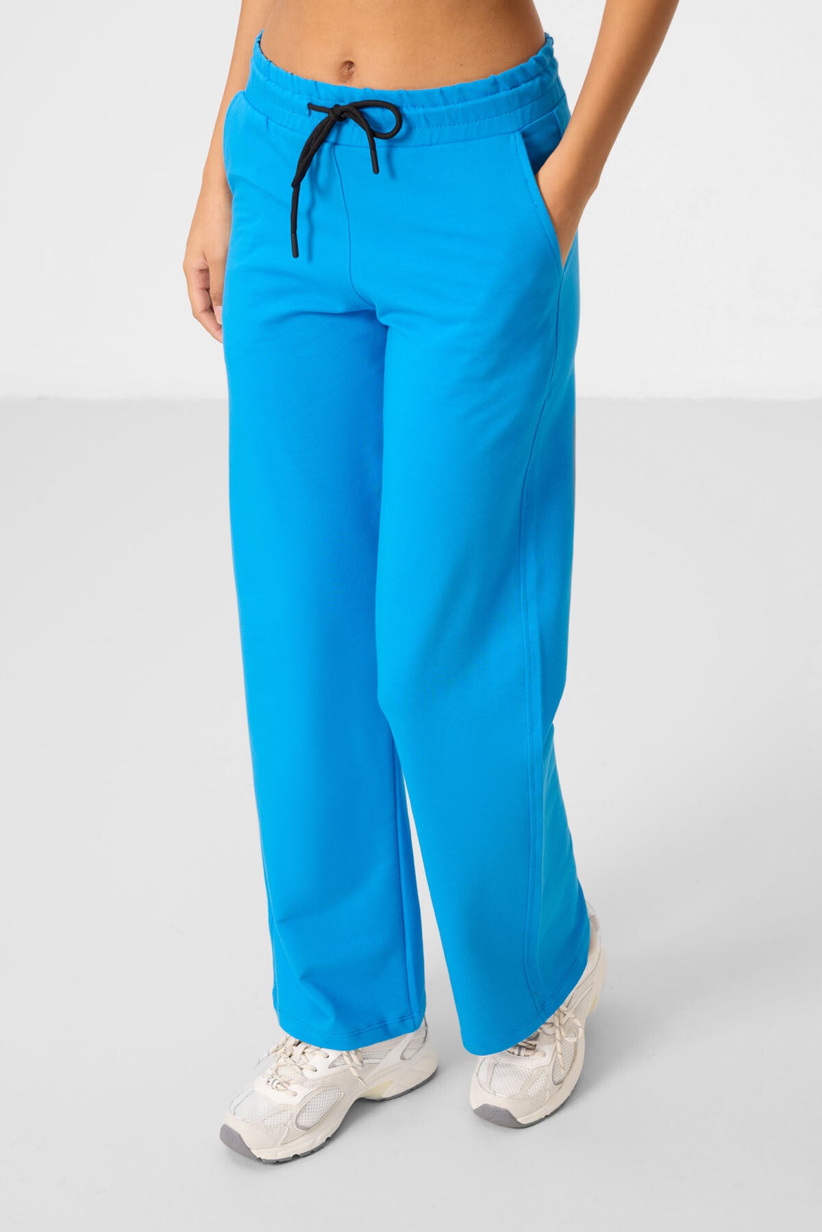 Navy Blue Stand Collar Zippered Cotton Women's Tracksuit Tunic Set - 95346
