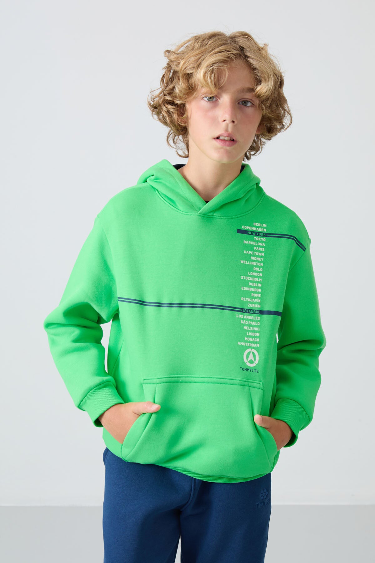 Neon Green Cotton Thick Fleece-Lined Soft Textured Standard Fit Printed Boys' Sweatshirt - 11239