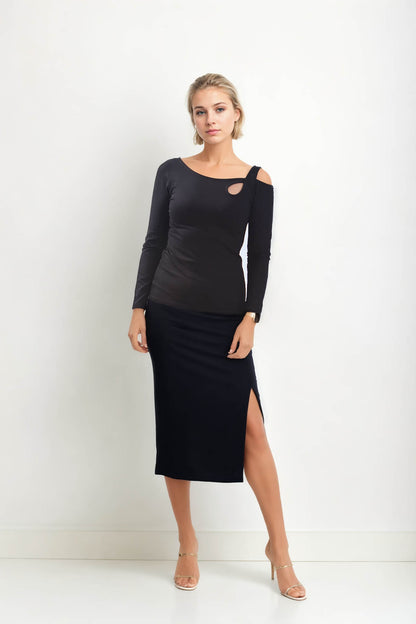 LONG SLEEVE BLOUSE WITH OPEN SHOULDER