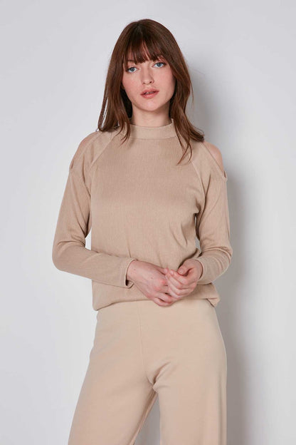 OPEN SHOULDER RAGLAN SLEEVE KNITTED BLOUSE