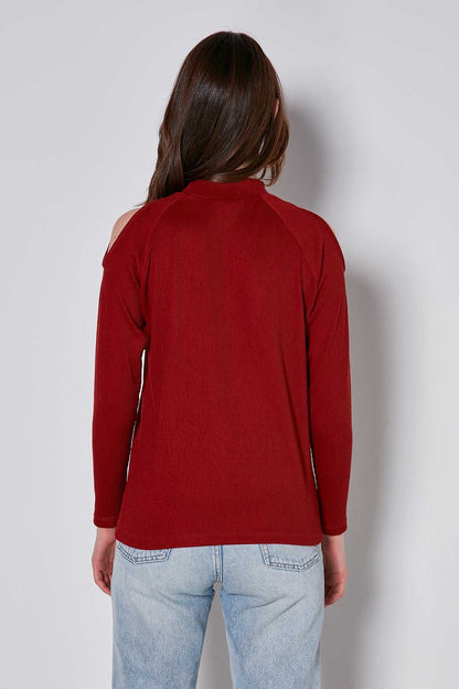 OPEN SHOULDER RAGLAN SLEEVE KNITTED BLOUSE
