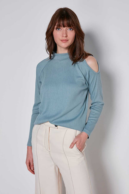 OPEN SHOULDER RAGLAN SLEEVE KNITTED BLOUSE